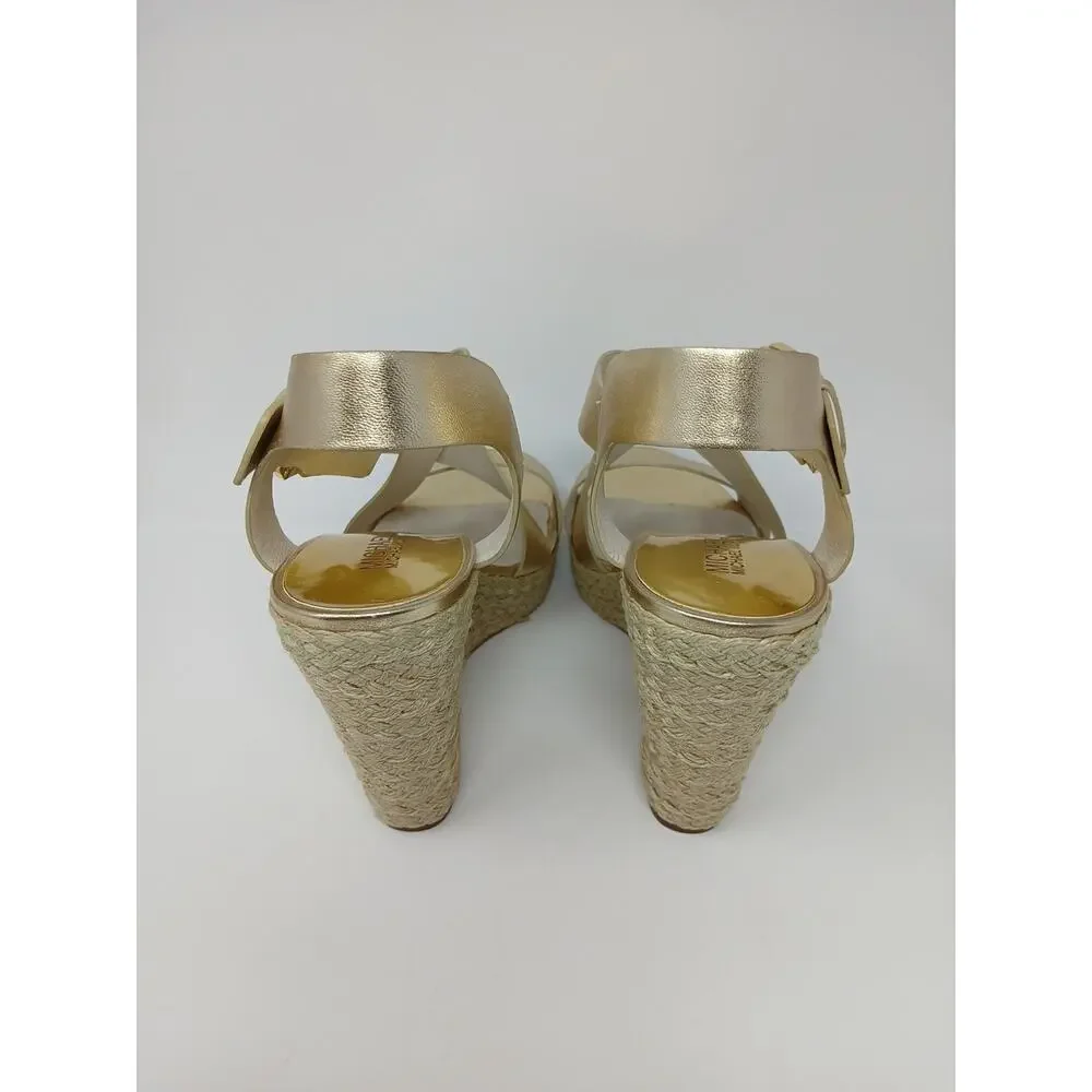 Michael Kors Giovanna MK Logo Pale Gold Espadrille Wedge Women’s US Size 10M New